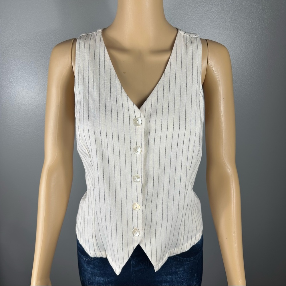 And Now This NWT Cream/Navy Stripe Linen Vest Size Medium